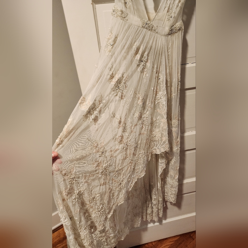 Free People Cream Pleated Sundress with Plunge Neckline - Picture 3 of 12